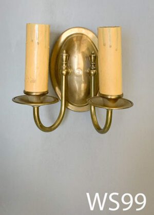 WS99-Qty-3. Brass base with beige candle stems 8"H