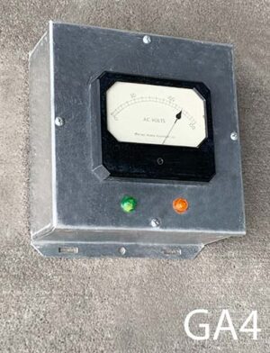 GA4-Qty-1. Aluminum box with working voltage gauge lit by Leds. 10" x 10" Gauge is 120 volt, lights 12volt
