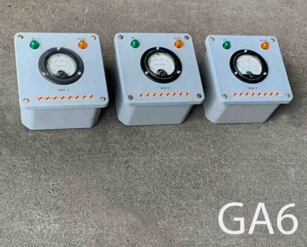 GA6-Qty-3. Grey plastic box with gauge, green, and amber light. 12 volt 6 3/4" x 6 3/4" - Image 2