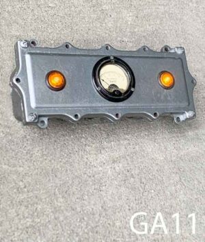 GA11-Qty-1. Grey metal base with gauge and 2 amber lights 12 volt. 11.5" x 4.5"