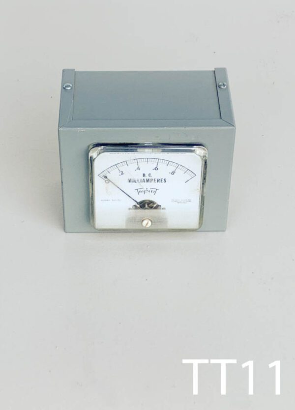 TT11-Qty-1. Grey metal box with amp meter gauge. 5"W x 4"H