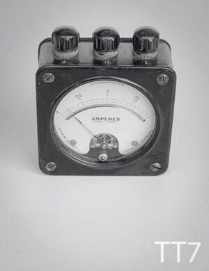 TT7-Black table top amp meter with gauge, and 3 knobs for wire attachment. 3.5"W x 4"H