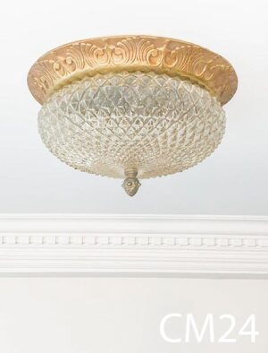 CM24-Qty-9. Metal gold base with designed glass. 13"D