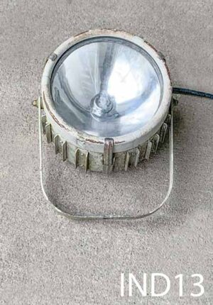 IND13-Qty-1. Beige aged metal spot light with adjustable mounting bracket and cord. 9"D