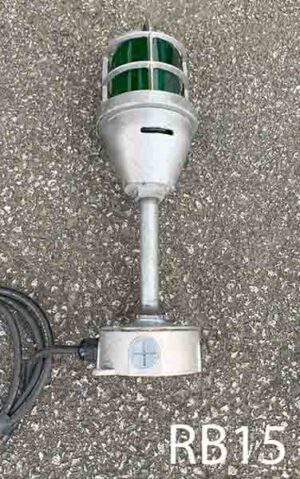 RB15-Qty-6. Grey with green glass, cage, box and cord. 16 1/2"H, medium base socket.