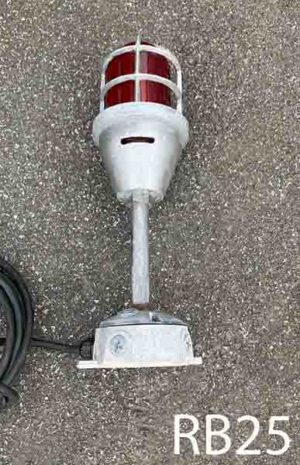 RB25-Qty-3. grey base  with red glass, cage, box and cord. 16 1/2"H medium base socket