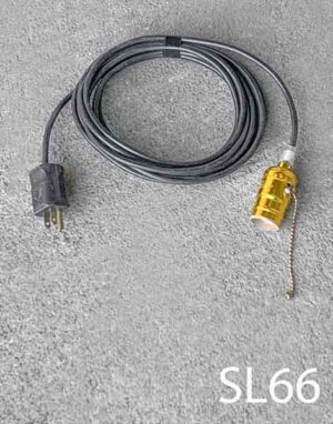 SL66-Qty-1. Brass pull chain socket on black cord with cord end.