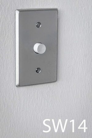 SW14-Qty-2. White push button switch with stainless cover.