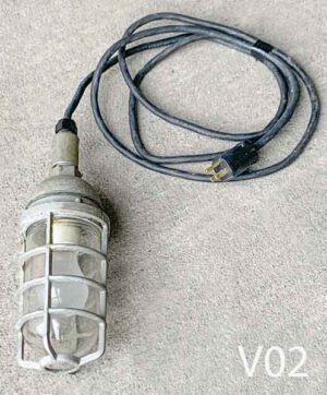 V02-Qty-1. Aluminum 7" jam jar with base and cord. Red or green glass available.