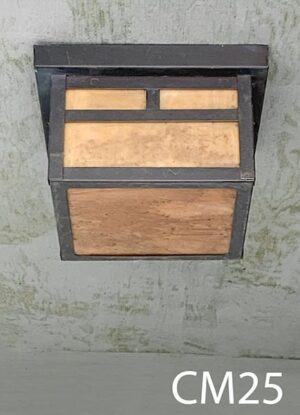 CM25-Qty-1. Brown metal ceiling mount with amber glass. 9" x 9" medium base bulbs. Matches wall sconce WS01