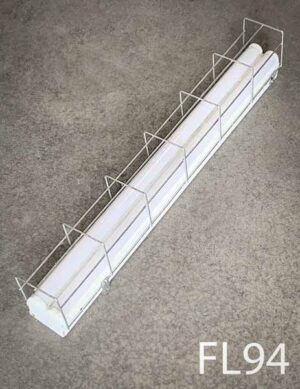 FL94-Qty-7. White 2' fluorescent with double strip hybrid Leds in lenses. 24 volt- cages available