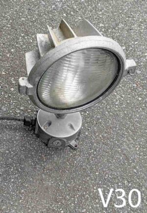 V30-Qty-2. Aluminum adjustable spotlight with 300 watt Par64 bulb c/w box and cord