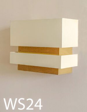 WS24-Qty-8. Beige and brass wall up/down sconce uses medium base bulb. 11 1/4" x 9" x 5"
