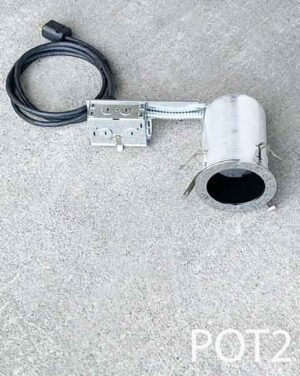 POT2-Qty-4. Chrome trim 4" pot light with black baffle and cord. Medium base socket