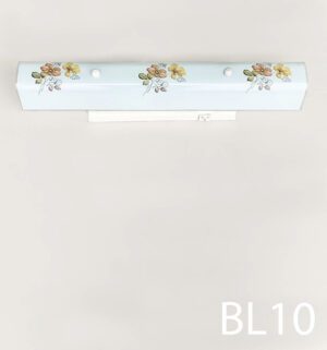 BL10-Qty-1. White base with glass flowered design bathroom sconce. 24" long uses 4 medium base bulbs