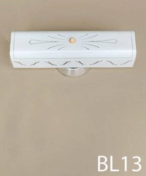 BL13-Qty-1. Chrome base with white design glass. 15"W Uses 2 medium base bulbs