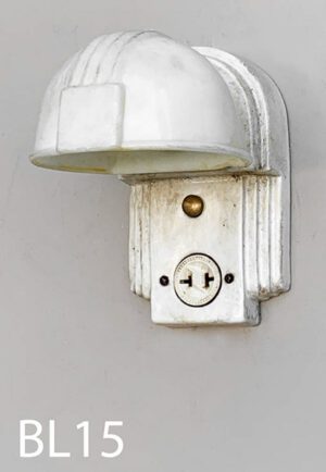 BL15- Qty-2. White aged ceramic vintage bathroom light with plug and cord.