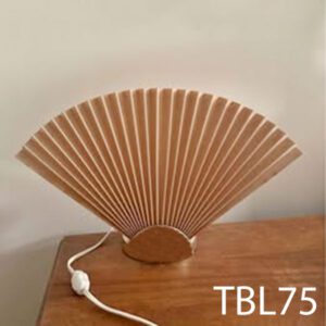 TBL75-Qty-1. Brass base with beige fabric fan and cord. Matches WS38