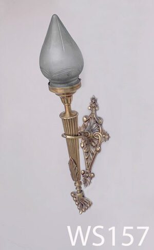 WS157-Qty-5. Brass vintage base with pointed glass and cord. Uses medium base bulb. 23"H