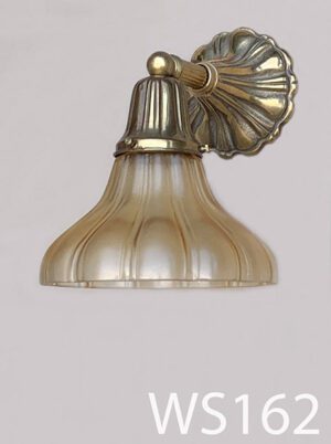 WS162-Qty-7. Brass vintage base with taupe glass. 9"H