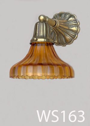 WS163-Qty-3. Brass vintage base with amber glass. 9"H