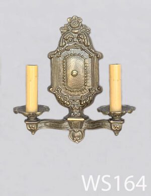 WS164-Qty-5. Brass vintage double sconce uses candelabra bulbs. 11"H