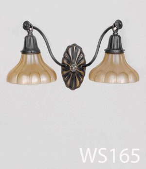 WS165-Qty-6. Aged brass double sconce with taupe glass, and cord. 18"W