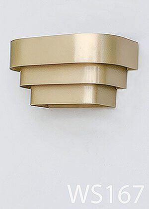 WS167-Qty-6. Champagne art deco up/down 3 tier metal wall sconce with medium base socket and cord. 16" x 8"