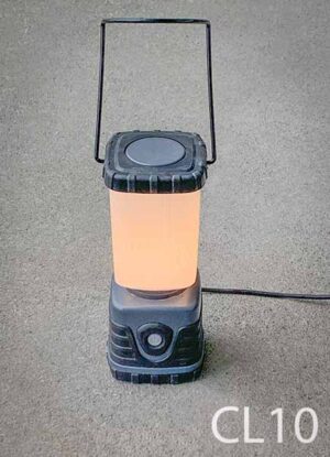 CL10-Qty-1. Black and blue rubber lantern with cord. 120 volt candelabra base. 12"H x 5"W