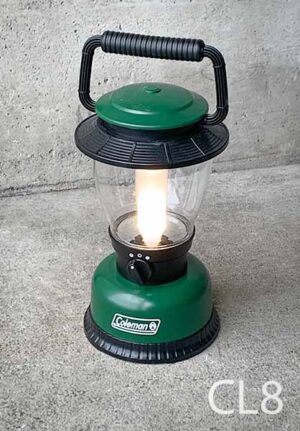 CL8-Qty-1.Green plastic Lantern 13"H x 7"D uses 4 1.5 Volt batteries