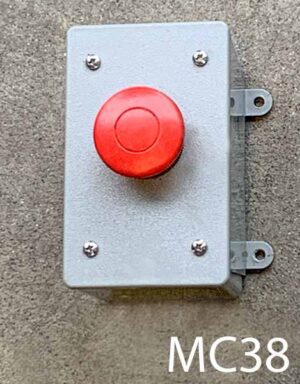 MC38-Qty-2. Red push button in grey box 3"x 4 3/4"