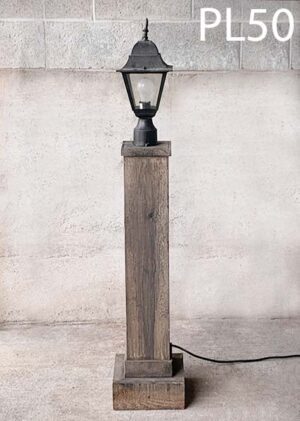 PL50-Qty-4. Black carriage light on wood post c/w cord. 53" H