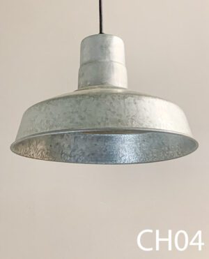 CH04-Qty-1. Galvanised 14" china hat with cord and matching canopy. Medium base bulbs