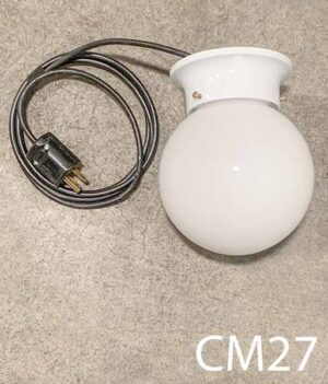 CM27-Qty-2. White 6" ball on white base with cord. Medium base bulbs