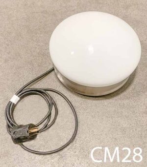 CM28-Qty-1. White 10" glass on stainless base with cord. Medium base bulb