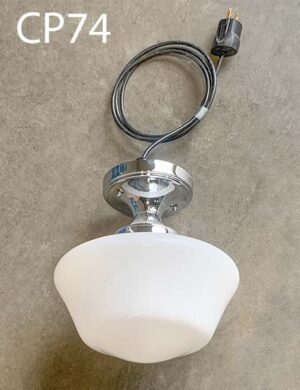 CP74-Qty-10. White milk glass on stainless base c/w box and cord. Vintage diner style 10"D