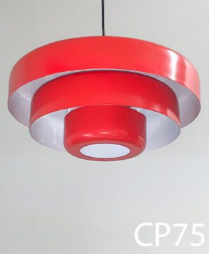 CP75-Qty-6. Red art deco pendent with cord and black ceiling plate. 14"D
