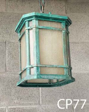 CP77-Qty-1. Green lantern with chain, matching canopy and cord. 12"H x 7"W Medium base bulb