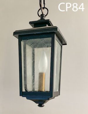 CP84-Qty-1. Black 12"H lantern with matching canopy and cord. Candelabra base bulb