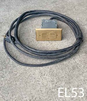 EL53-Qty-5. Brass single floor plug with box, plug, and cord.