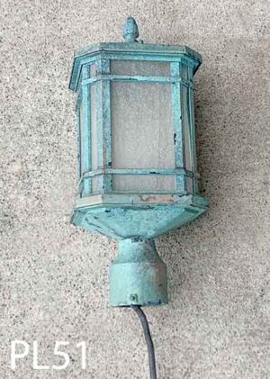 PL51-Qty-2. Green post light 17"H x 7"W Medium base bulb.