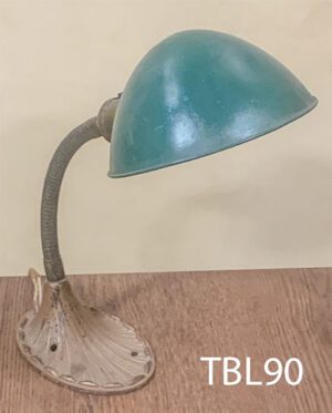 TBL90-Qty-1. Brown metal base with green reflector, adjustable goose neck and cord