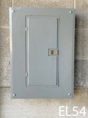 EL54-Qty-1. Breaker box grey with door and breakers. 15.5" x 22"