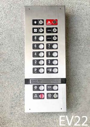 EV22-Qty-1. Stainless 10 floor elevator panel with 12-24 volt lights. 24.75" x 9.5"