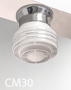 CM30-Qty-1. Chrome base with vintage white and clear glass globe. Medium base bulb 6"D  7.5"H