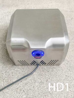 HD1-Qty-2. Stainless wall mount hand dryer with blue light. Cord can be moved to back. 11.5"W x 12"H
