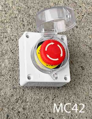 MC42-Qty-1. White box with red emergency button, clear cover, 3" x 3"