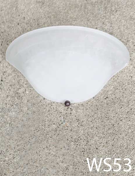 WS53-Qty-14. White frosted glass wall sconce with medium base bulb. 13"W x 5"H