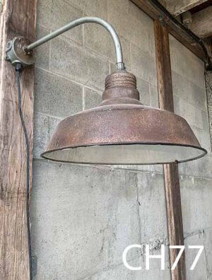 CH77-Qty-2. Brown 16" china hat with pipe, box, and cord. Cages available. Out 27" total from wall.