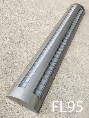 FL95-Qty-21. Grey 4' fluorescent for Leds only. Aircraft cable hangers on back. Led package available. 7" wide